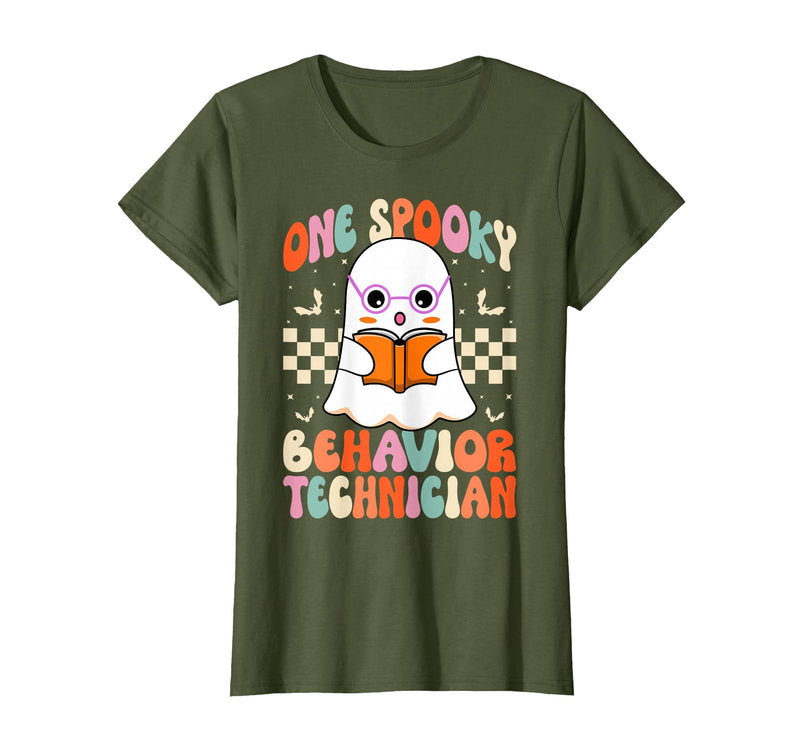 RBT Behavior Tech Spooky Halloween Gifts Co. One Spooky Behavior Technician Analyst - Halloween Ghost RBT T-Shirt - Olive