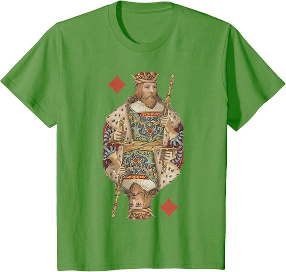 King of Diamonds Antique Art Nouveau Playing Card Art T-Shirt, Youth, Grass Green, Medium - As Pictured