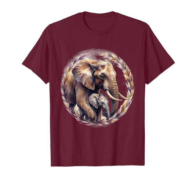 Mademark Elephant Love Gentle Trunk Embrace Wildlife Art T-Shirt - Men - Burgundy