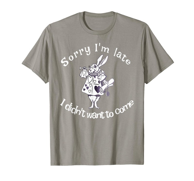 Sorry I'm Late, I Didn't Want to Come White Rabbit Watch T-Shirt in Slate Grey