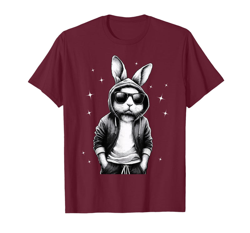 Bunny Face with Sunglasses Rabbit for Boys Men Kids T-Shirt in Burgundy