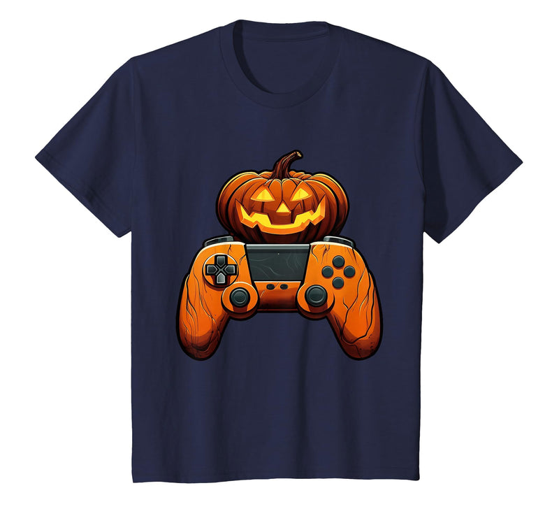 Spooky Halloween Gamers 2023 Halloween Skeleton Zombie Gaming Controllers Mummy Boys Kids T-Shirt - Navy Blue