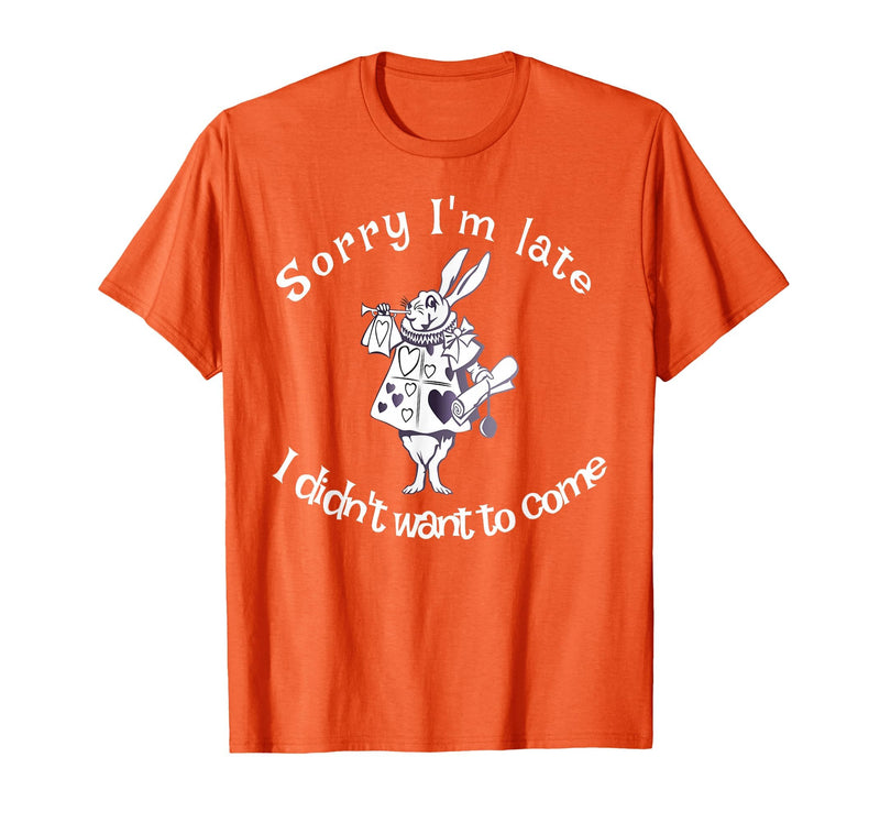 Sorry I'm Late, I Didn't Want to Come White Rabbit Watch T-Shirt in Orange
