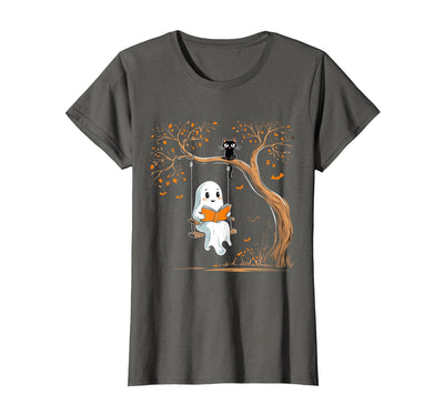 Halloween Ghost Swing Reading Vintage Ghost Swing Reading Book Swinging Halloween Costume T-Shirt