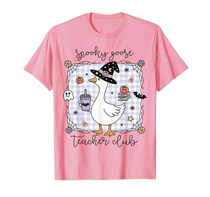 Spooky Goose Teacher Halloween Costume Funny Halloween Silly Goose Witch Spooky Goose Teacher Club T-Shirt - Pink