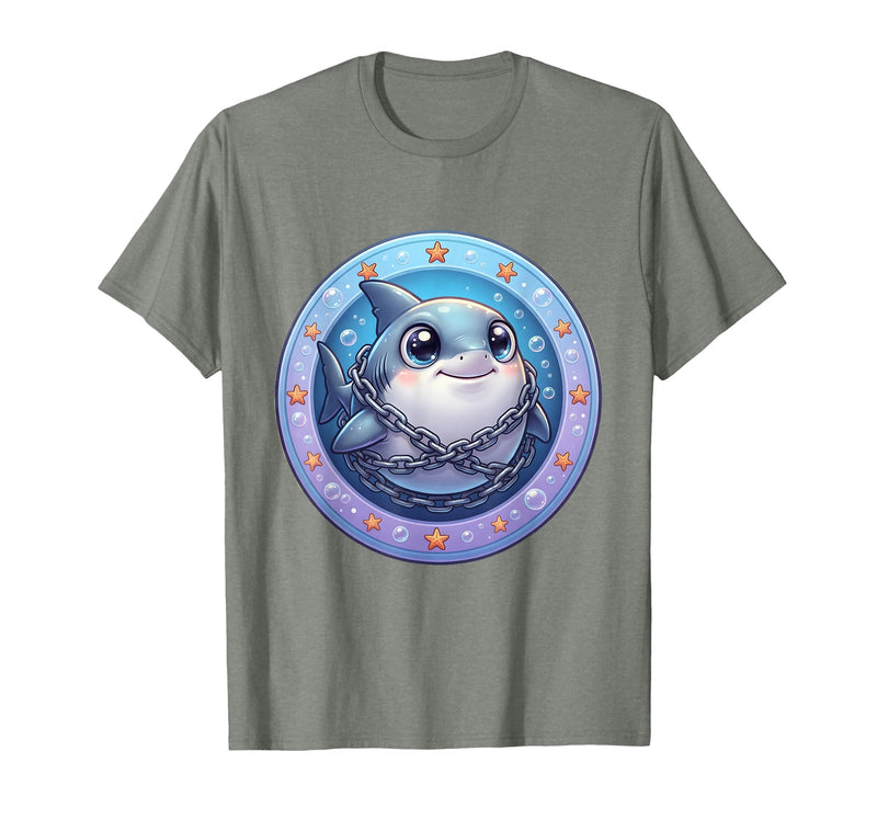 Mademark Great White Shark Tangled in Anchor Chain Art T-Shirt - Olive Heather