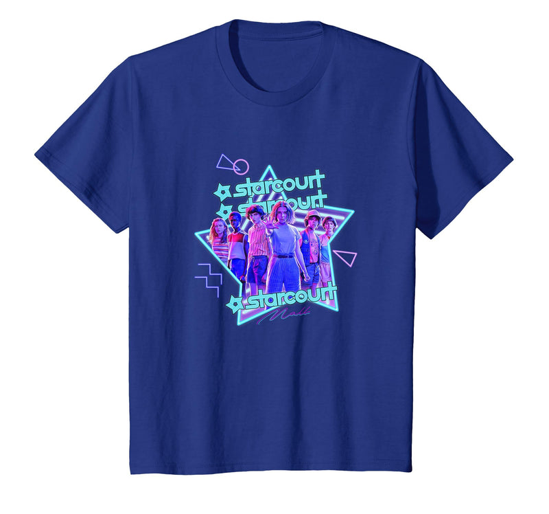 Stranger Things Starcourt Mall Vintage Neon Group Portrait T-Shirt - Royal Blue