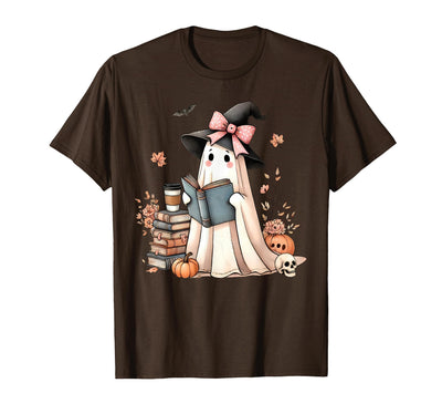 Ghost Reading Book Halloween Tee Gifts Retro Halloween Ghost Reading Books Teacher T-Shirt