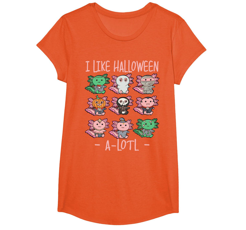 Cute Halloween Axolotl Scary Costumes Apparel Co Funny Axolotl I Like Halloween A-Lotl Axolotl Halloween T-Shirt - Orange