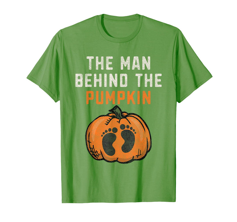 Halloween Pregnancy Announcement for Future Dad The Man Behind The Pumpkin Dad Halloween Pregnancy Reveal T-Shirt - Grass
