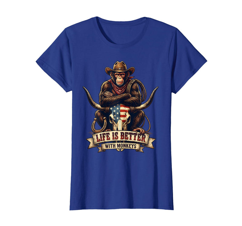 Mademark Life Is Better With Monkeys Fun Primate Design T-Shirt - Women - Royal Blue