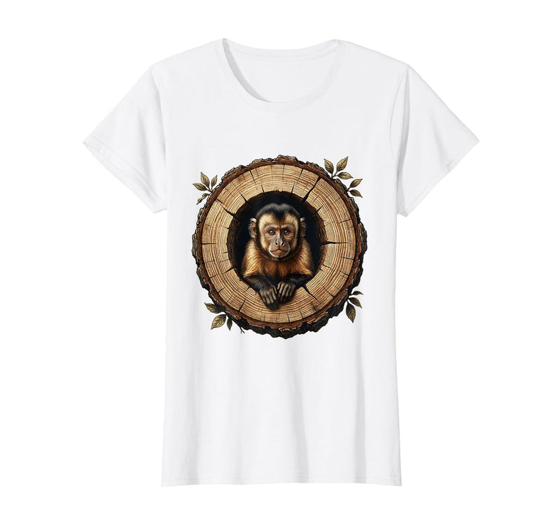 Mademark Capuchin Monkey in Hollow Log Illustration T-Shirt - Women - White
