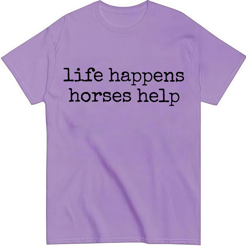 Nusyouc Life Happens Horses Help Equestrian T-Shirt Vintage Horse Lover T Shirt Tops - Purple