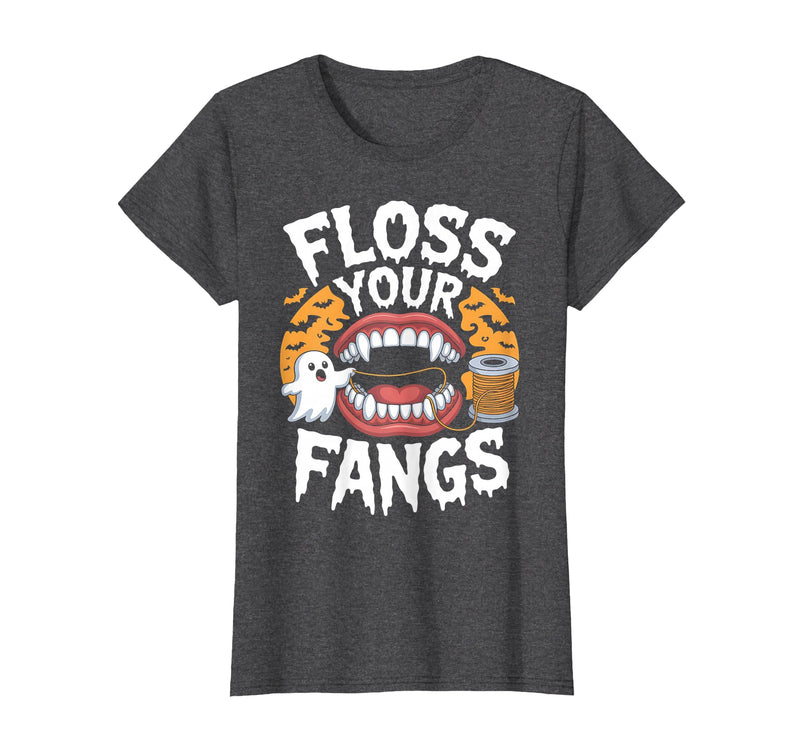 Spooky Dental Office Halloween Dental Crew Ghost Floss Your Fangs Dental Halloween Shirt Dentist Halloween T-Shirt - Dark