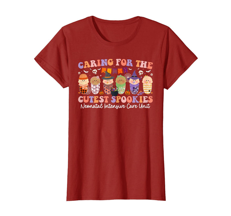 Halloween NICU Nurse Neonatal Intensive Care Caring for The Cutest Little Spookies NICU Nurse Halloween T-Shirt - Cranberry
