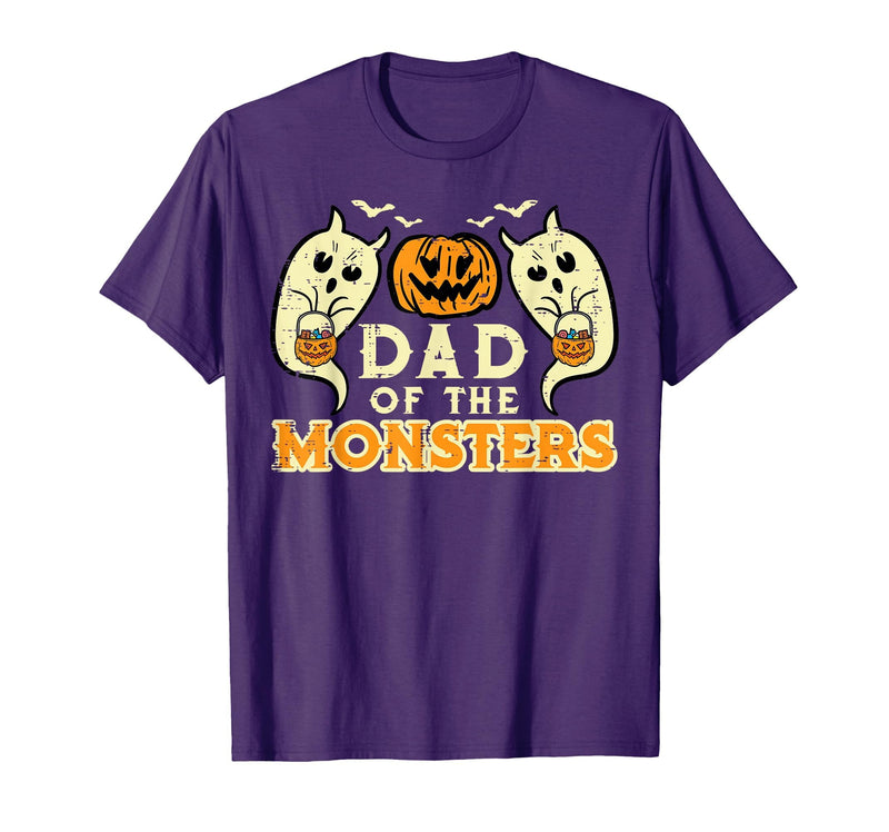 Mens Halloween Shirts For Dad Daddy Papa Men Halloween Dad of Monsters Funny Family Costume Papa Daddy T-Shirt - Purple