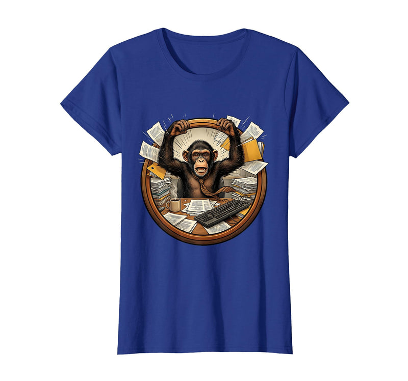 Mademark Monkey Office Chaos Funny Adult Humor Graphic T-Shirt - Women - Royal Blue