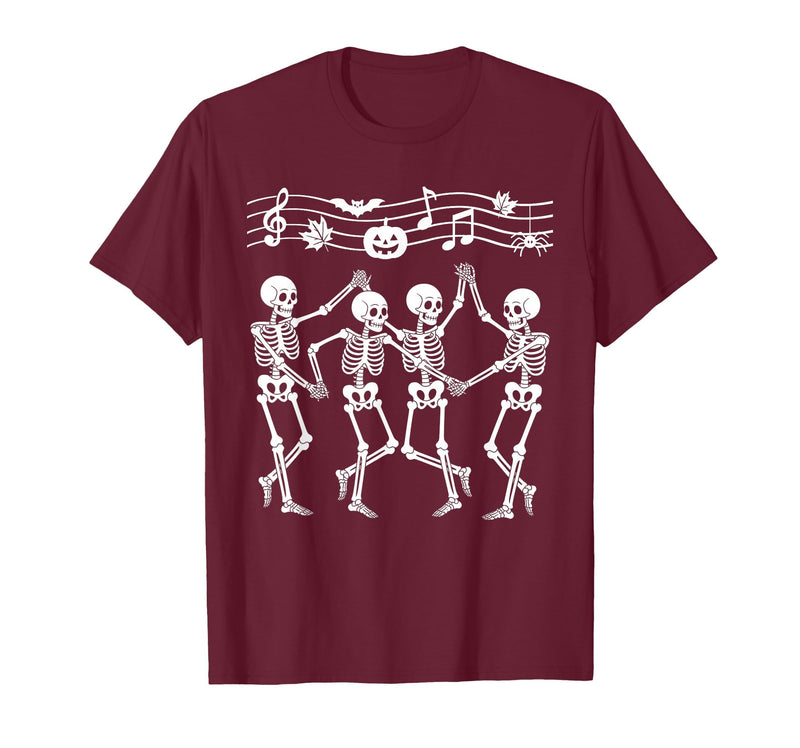 Dancing Skeletons Halloween Party Music Shirts Spooky Skeletons Symphony Halloween Dance Music Men Women T-Shirt - Burgundy