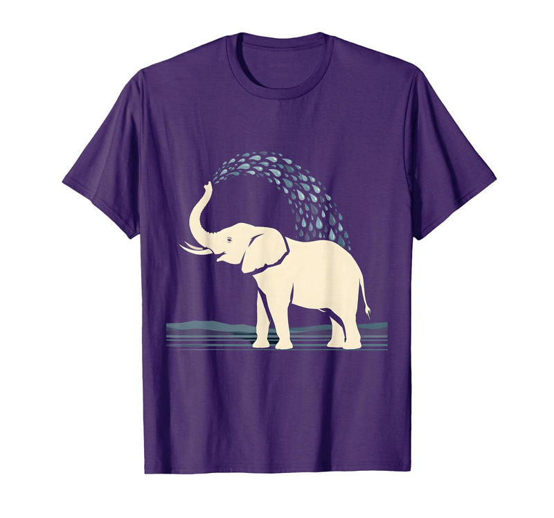 Mademark Elephant Spraying Water Raised Trunk Illustration T-Shirt - Men - Purple