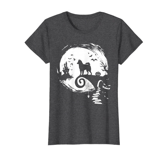 Halloween shirts for Men Women Kids Husky Dog and Moon Halloween Costume Dog Lover Funny T-Shirt - Dark Heather Grey