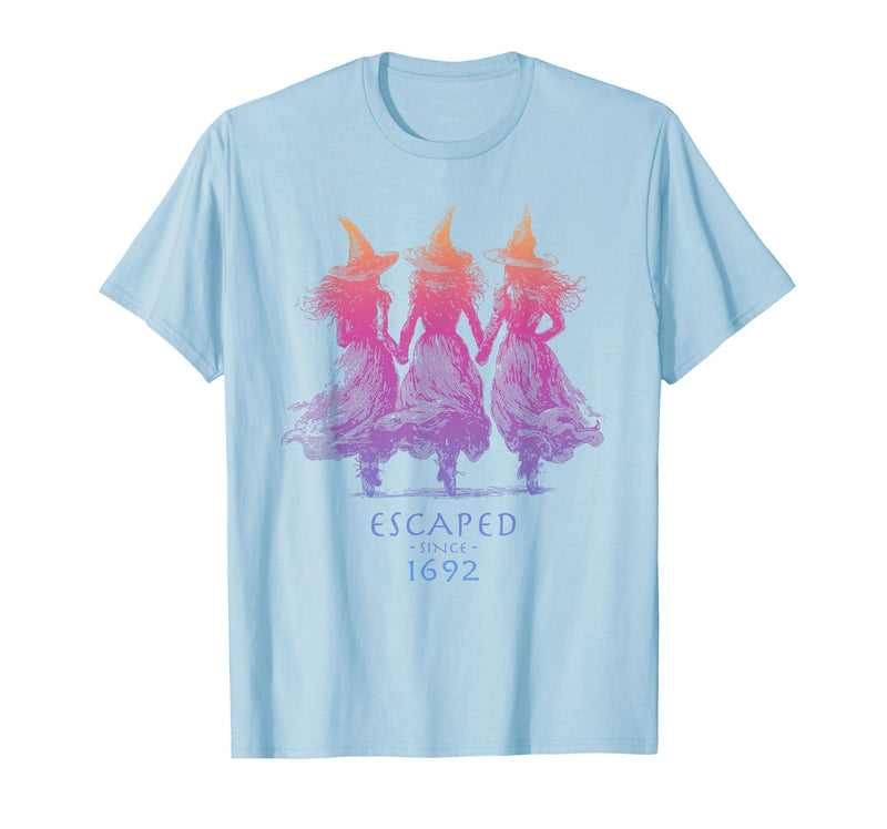 Escaped Since 1692 Halloween Escaped Since 1692 Funny Witch Halloween Design T-Shirt - Baby Blue