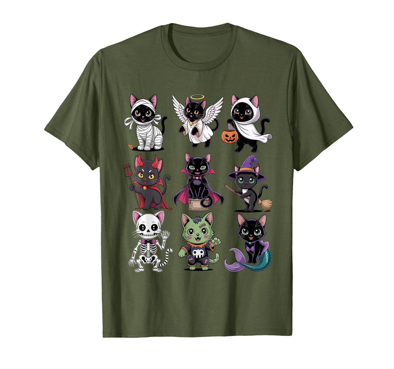 Halloween Cat Apparel Halloween Cat T-Shirt - Spooky Kittens Costume T-Shirt - Olive Green