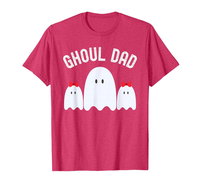 Ghoul Dad, Halloween Daddy Ghost Father of Two Ghost Girls T-Shirt - Red Heather