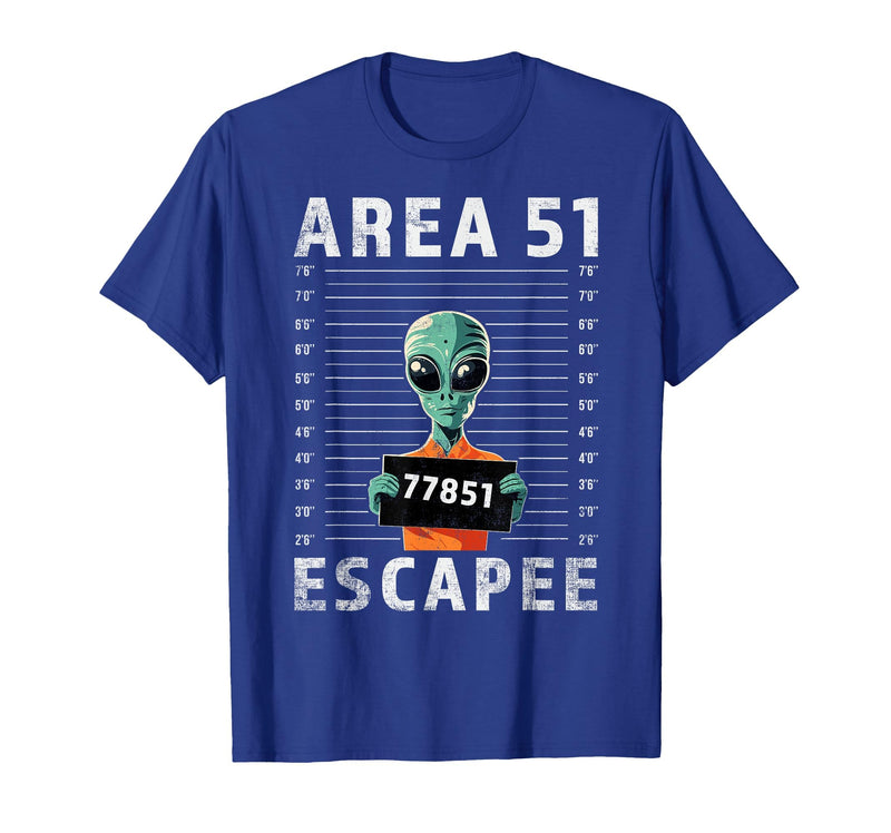 Funny Alien Halloween Costume Mugshot Alien Area 51 Escapee Funny Alien Mug Shot UFO T-Shirt - Royal Blue