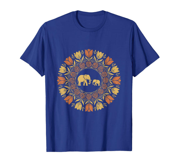 Mademark Mother Elephant and Baby Walking Through Tall Grass T-Shirt - Men - Royal Blue
