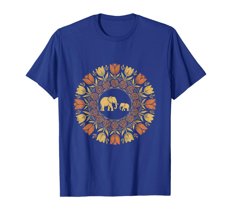 Mademark Mother Elephant and Baby Walking Through Tall Grass T-Shirt - Men - Royal Blue