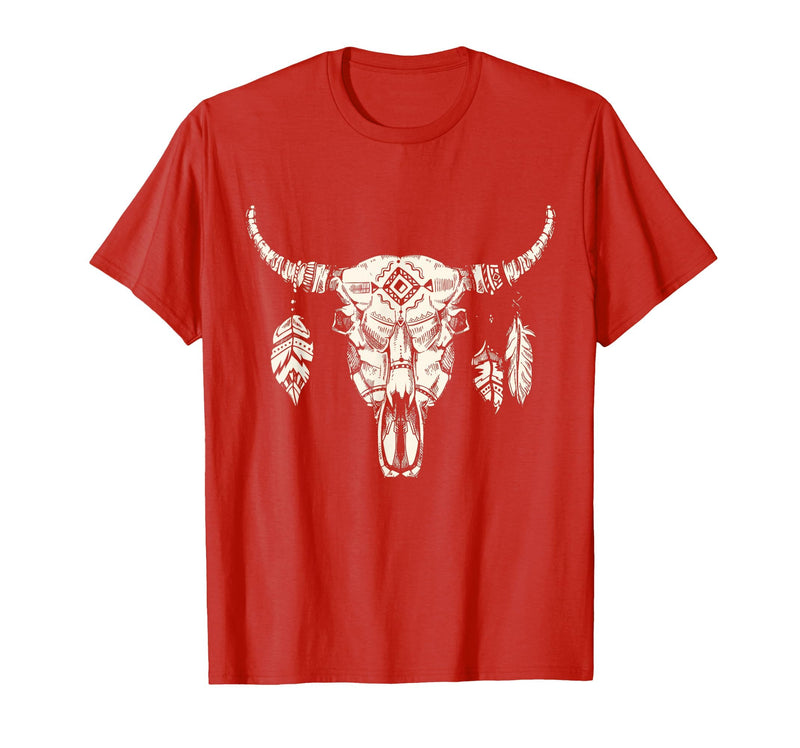 Buffalo Animals Gift Idea Bison Buffalo Skull Animal Design T-Shirt - Red