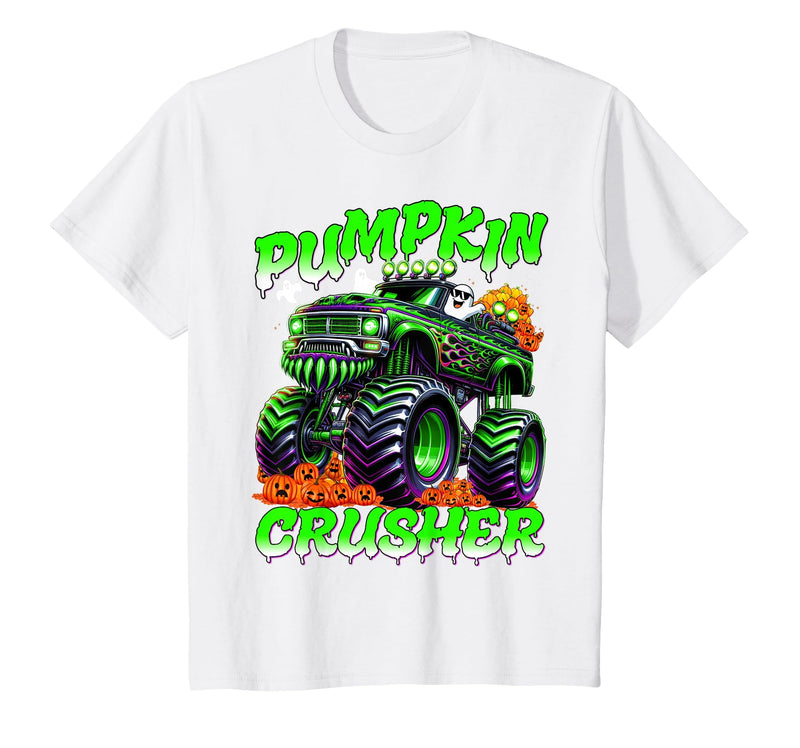 Pumpkin Crusher Kids Tees Pumpkin Crusher Monster Truck Ghosts Halloween for Boys T-Shirt - White