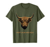Mademark Keep Calm and Moo Highland Cow Design T-Shirt - Olive Green