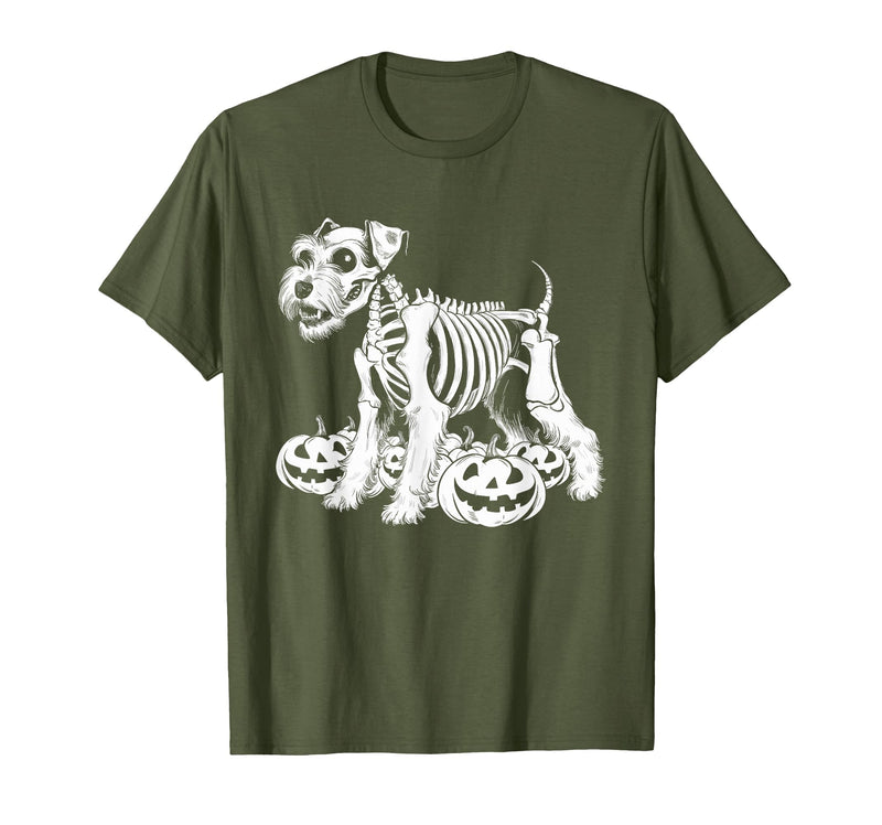 Miniature Schnauzer Lovers Halloween Dog Costume Miniature Schnauzer Skeleton Birthday Halloween Mens Womens T-Shirt - Olive