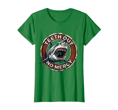 Mens Shark Teeth Out No Mercy Graphic Design T-Shirt