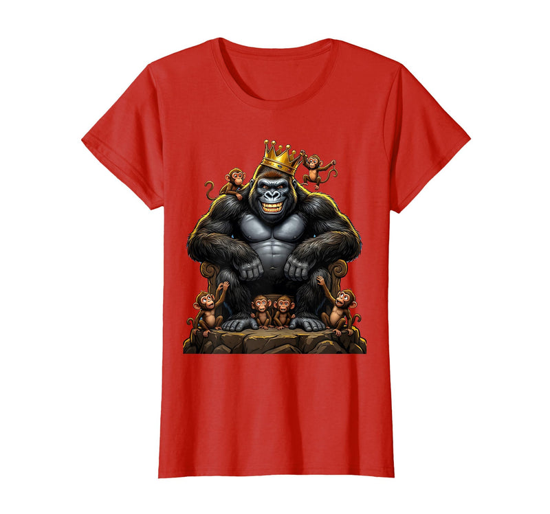 Mademark King Gorilla Dad Surrounded by Little Monkeys T-Shirt - Women - Red