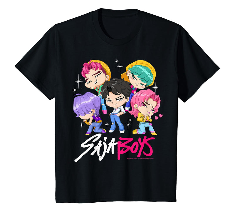 Kpop Demon Hunters Saja Boys Chibi Band Group Shot T-Shirt - Black