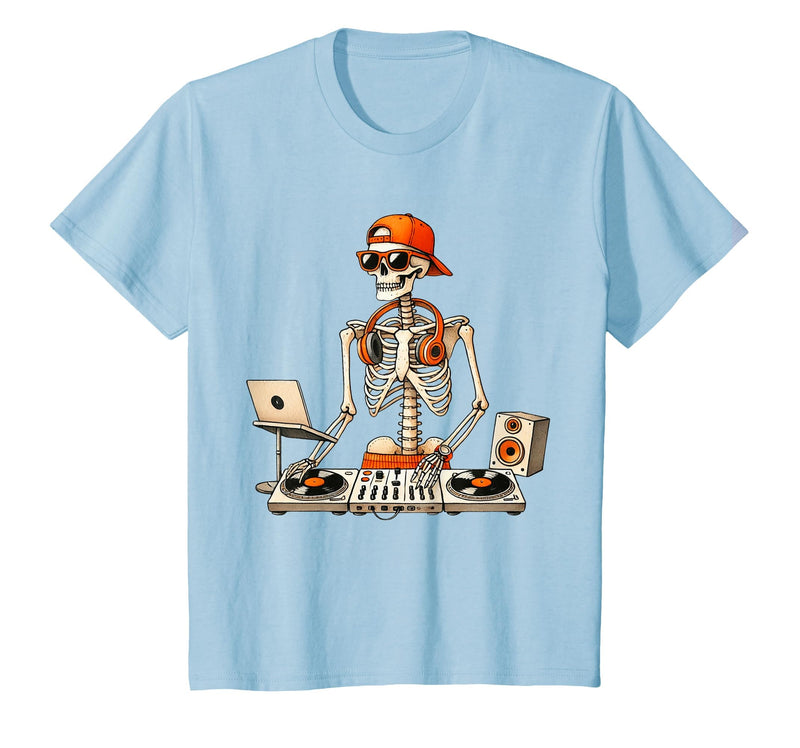 Funny Skeleton DJ Halloween Men Outfit Skeleton DJ Halloween Costume Turntable Music Funny Men Boys T-Shirt - Baby Blue
