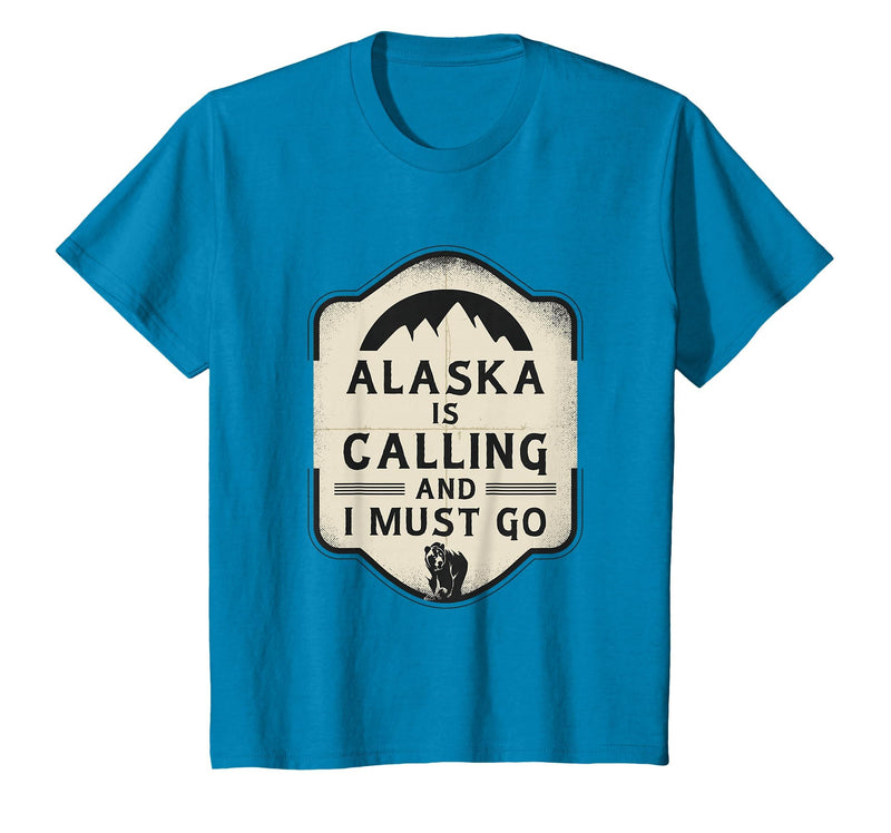 Alaska is Calling and I Must Go Mountains Bear T-Shirt - Sapphire Blue