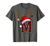 Christmas Buffalo Plaid Alphabet Tees Letter M Name Initial Buffalo Plaid Alphabet Monogram T-Shirt - Asphalt Grey