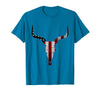 Cow skull USA Flag Bull Skull American Flag Cow Skull Western Graphic Wild West T-Shirt - Sapphire Blue