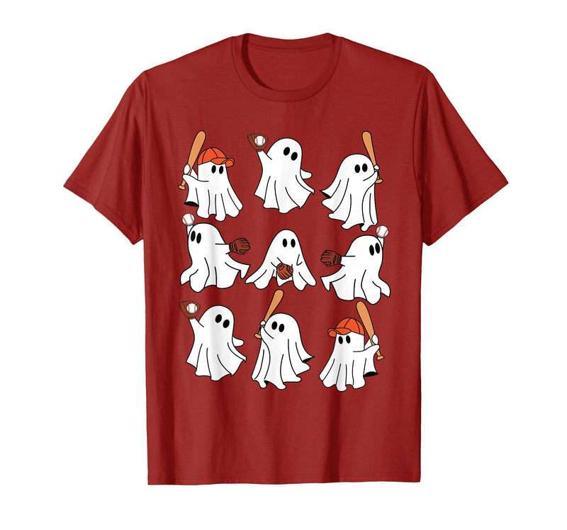 Boo Ghost Halloween Baseball Happy Halloween Baseball Lover T-Shirt - Cranberry Red