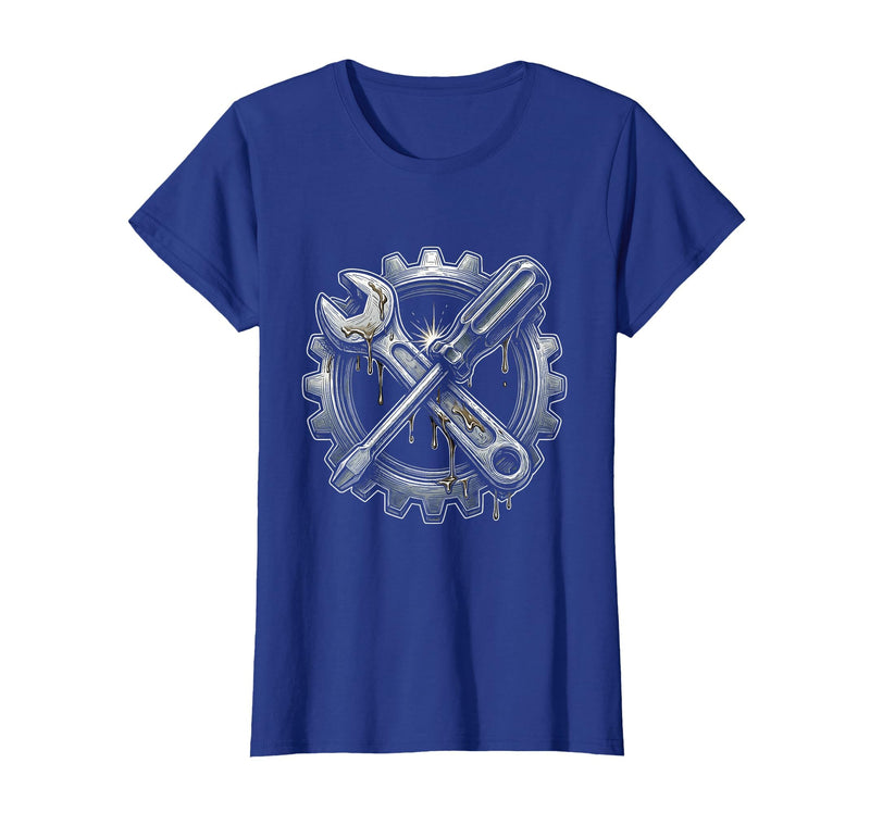Mademark Grease Monkey Wrench and Screwdriver Crossed T-Shirt - Women - Royal Blue