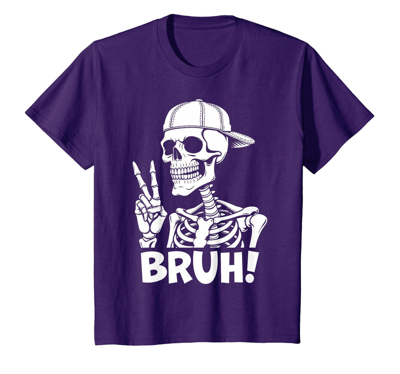 Skeleton Peace Sign Shirts For Men Women & Kids Bruh Skeleton Hand Peace Sign Halloween Skeleton Hand Sign T-Shirt - Purple