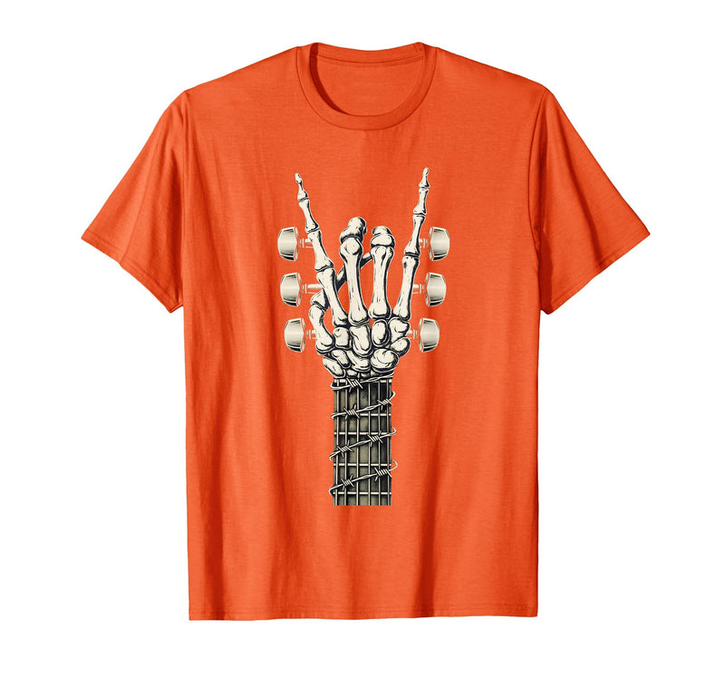 Rock and Wear Gifts Men Women Kids Skeleton Guitar Hand Rock On Guitarist Rock Band Music T-Shirt - Orange