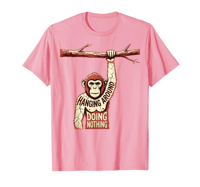 Mademark Hanging Around Doing Nothing Funny Monkey Design T-Shirt - Men - Pink