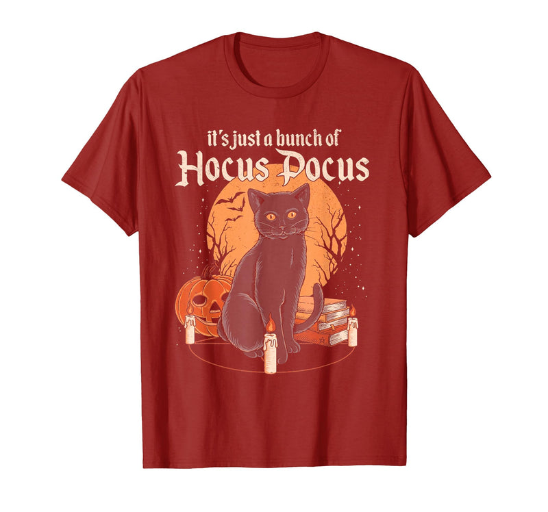funny Halloween shirt It's Just A Bunch of Hocus Pocus Funny Cat T-Shirt - Cranberry Red