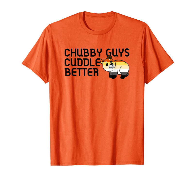 LGBTQ Pride Gifts Chubby Guys Cuddle Better Gay Bear Pride Couple Flag Love T-Shirt - Orange