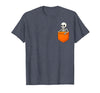 Halloween Spooky Funny Design Skeleton in Pocket Halloween Spooky Funny Skull Costume T-Shirt - Heather Blue