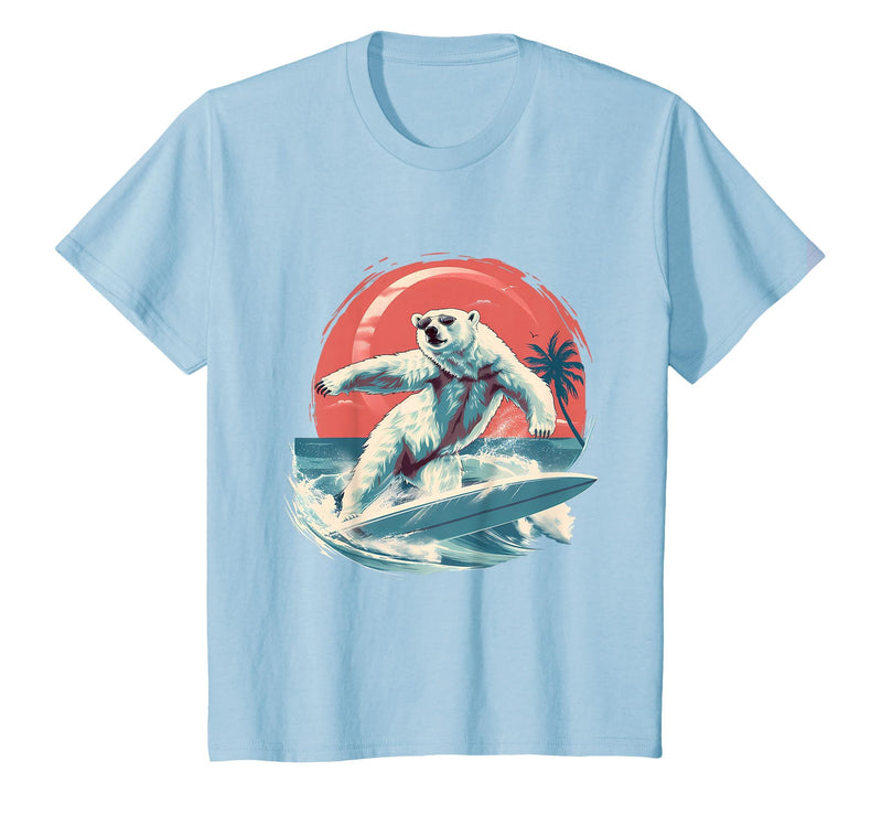 Sea Ocean Animal Art Polar Bear Ocean Sea Animal Surfing Ocean Sea Polar Bear T-Shirt - Baby Blue